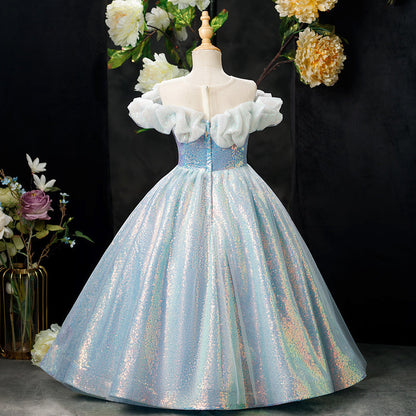 Blue A-Line Princess Flower Girl Dress – Tulle & Chiffon