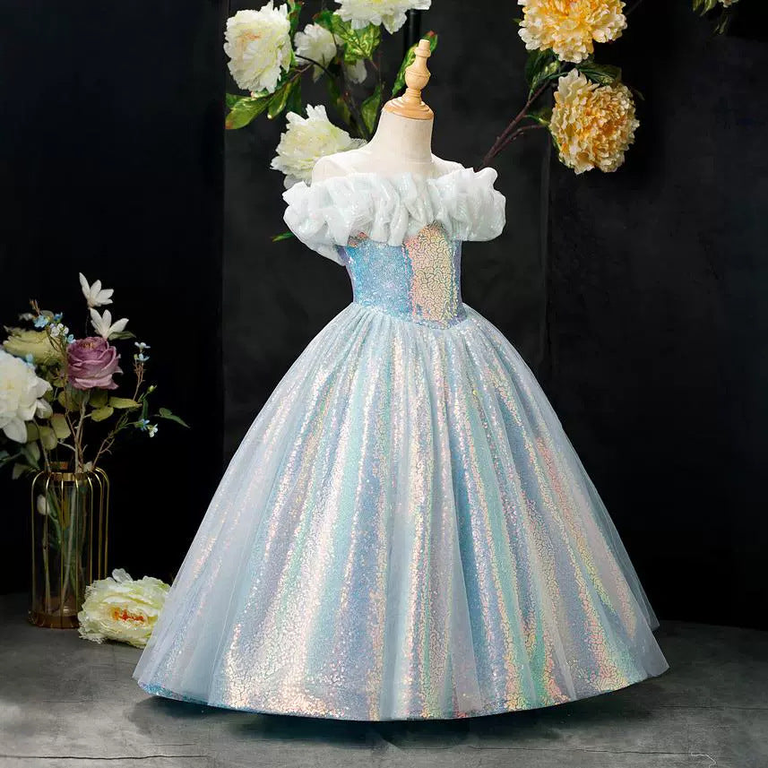 Blue A-Line Princess Flower Girl Dress – Tulle & Chiffon