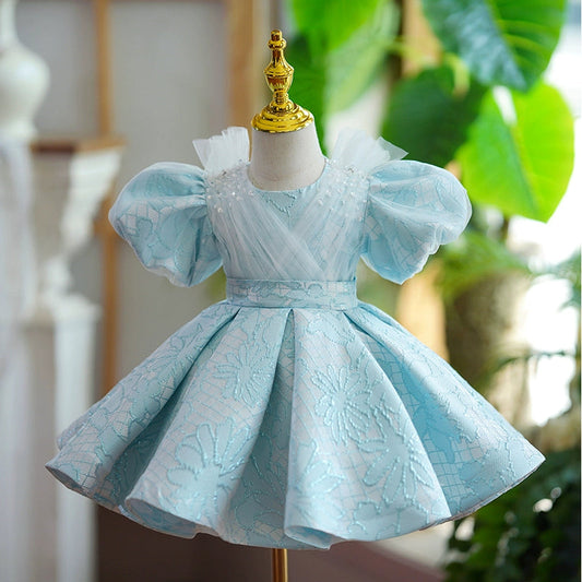 Blue A-Line Princess Flower Girl Dress – Tulle & Polyester