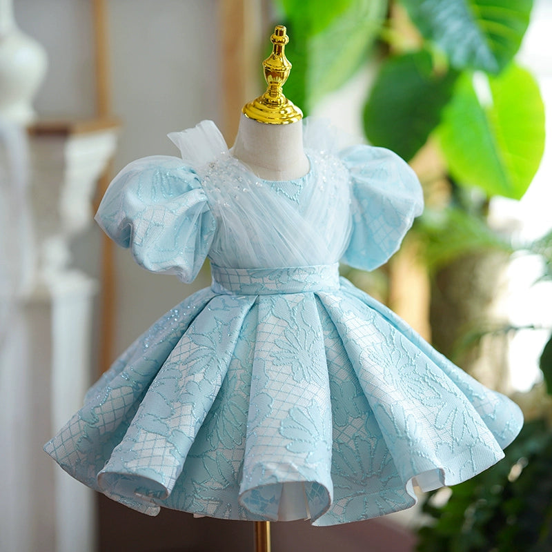 Blue A-Line Princess Flower Girl Dress – Tulle & Polyester