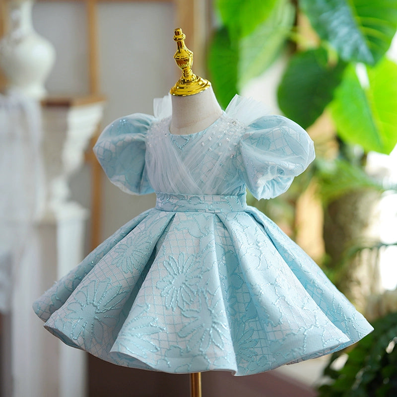 Blue A-Line Princess Flower Girl Dress – Tulle & Polyester