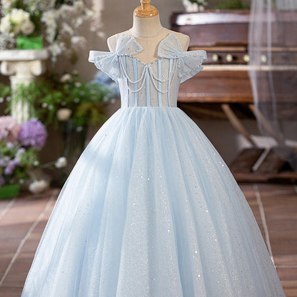 Blue A-Line Princess Flower Girl Dress – Tulle & Sequins