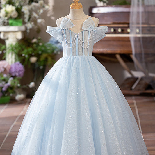 Blue A-Line Princess Flower Girl Dress – Tulle & Sequins