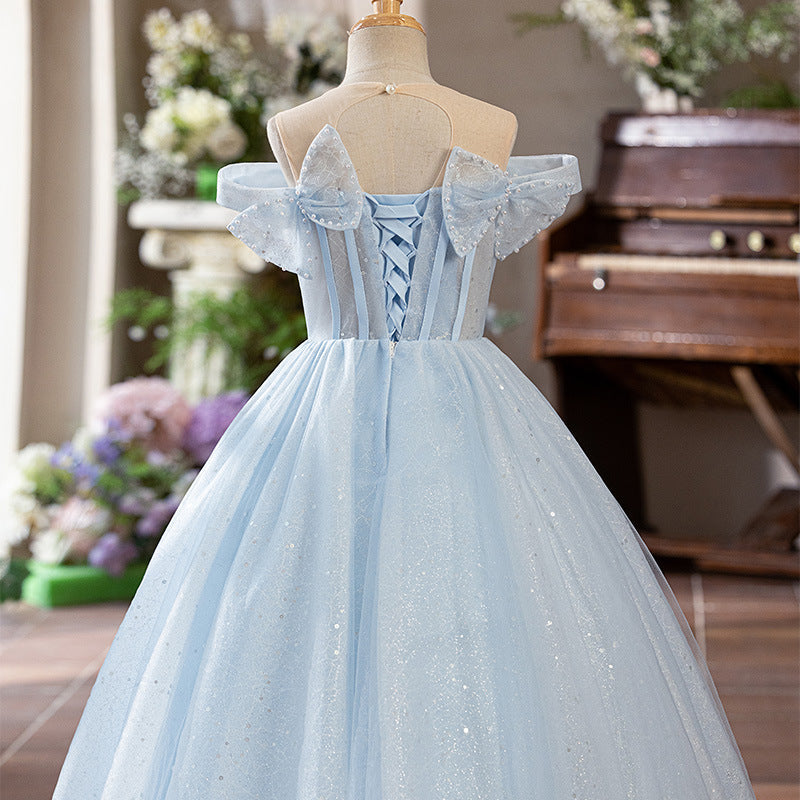 Blue A-Line Princess Flower Girl Dress – Tulle & Sequins