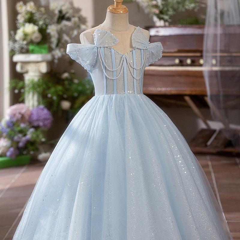 Blue A-Line Princess Flower Girl Dress – Tulle & Sequins