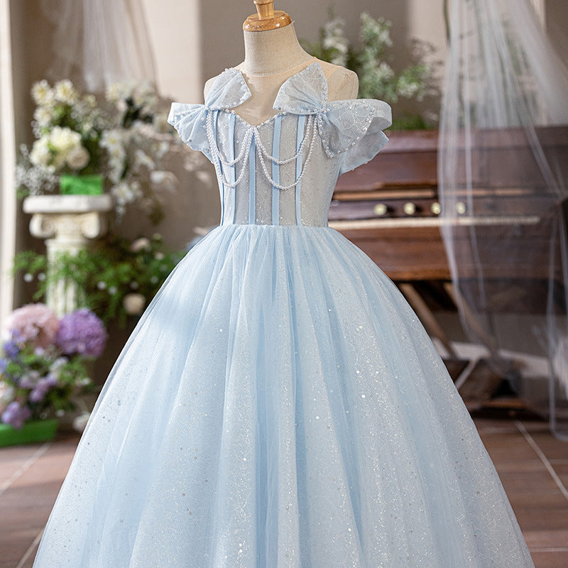 Blue A-Line Princess Flower Girl Dress – Tulle & Sequins