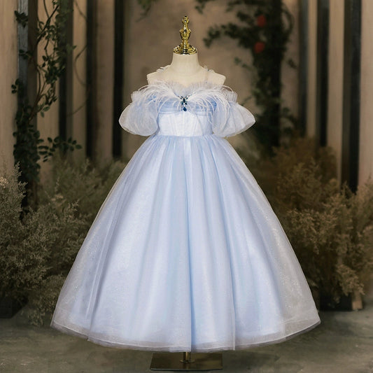 Blue A-Line Princess Flower Girl Dress – Tulle & Sequins