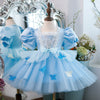 Blue Princess Flower Girl Dress - Satin Bodice, Tulle Skirt