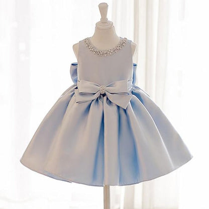 Blue Princess Flower Girl Dress with Elegant Bow Back