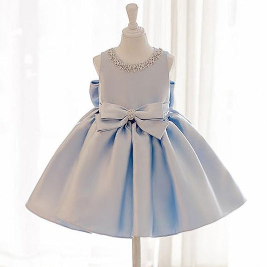 Blue Princess Flower Girl Dress with Elegant Bow Back