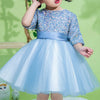 Blue Sequin Tulle Princess Flower Girl Dress Short Sleeve Knee