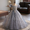 Blue Sequined Princess Floor Length Dress with Sweetheart Neckline for Girls