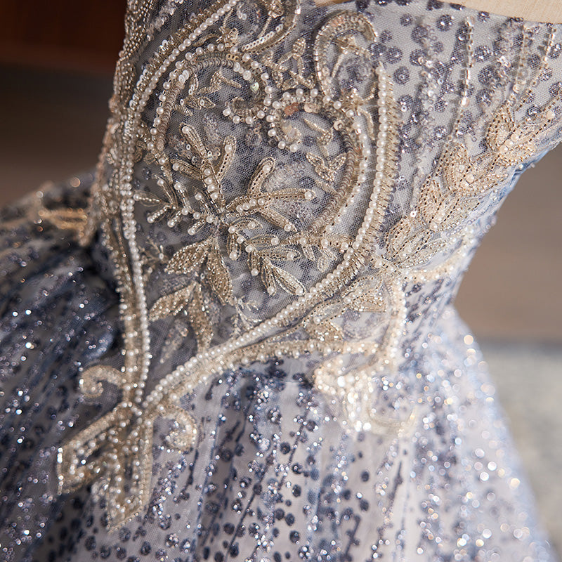 Blue Sequined Princess Dress for Girls | Floor Length Sweetheart Gown for Special Occasions
