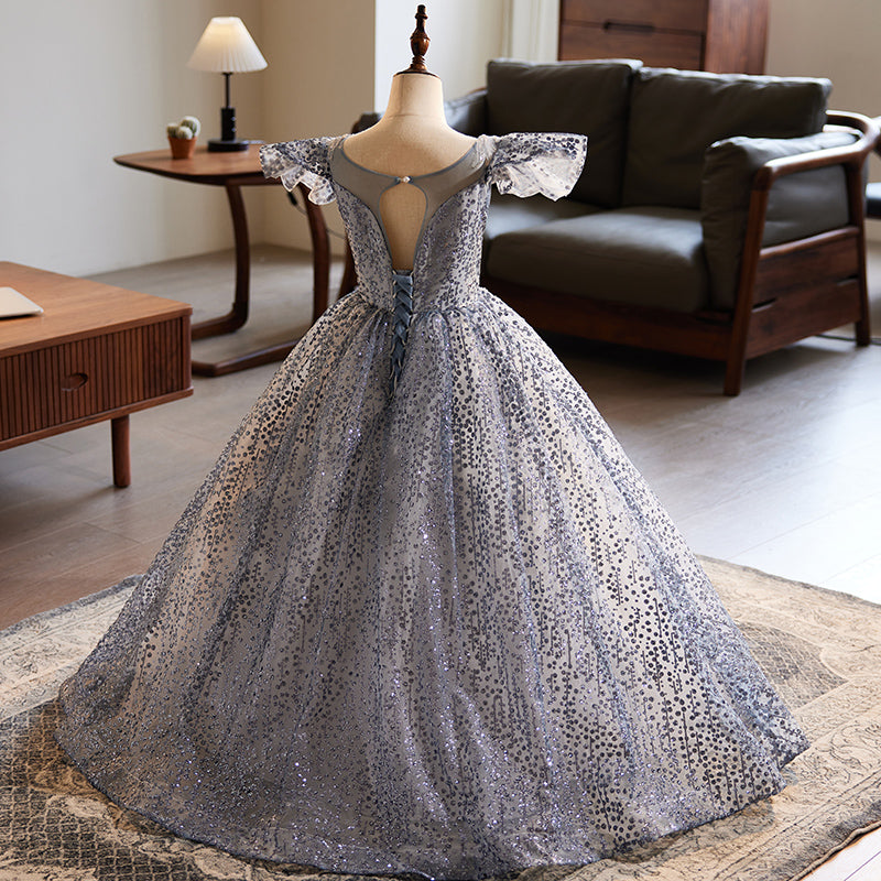 Blue Sequined Princess Dress for Girls | Floor Length Sweetheart Gown for Special Occasions