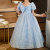 فستان الأميرة ندفة الثلج الأزرق للبنات مع الترتر والقوس