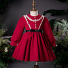 Burgundy A-Line Tea-Length Flower Girl Dress with Ruffles