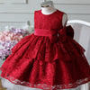 Burgundy Princess Lace Flower Girl Dress with Bow Embellishments
