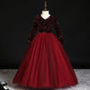 Burgundy Sequined Tulle A-Line Flower Girl Dress Long Sleeve