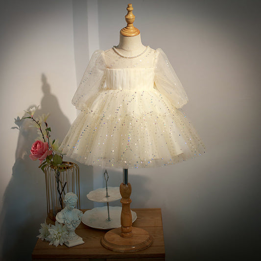 Champagne A-Line Flower Girl Dress - Sequin & Tulle