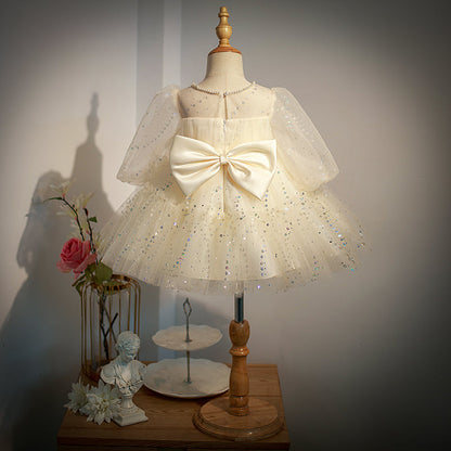 Champagne A-Line Flower Girl Dress - Sequin & Tulle