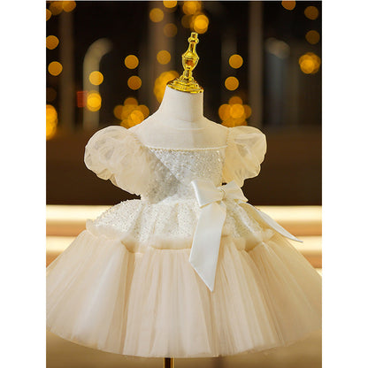 Champagne A-Line Flower Girl Dress - Sequin & Tulle