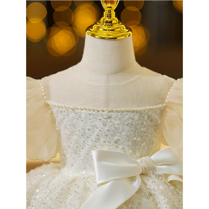 Champagne A-Line Flower Girl Dress - Sequin & Tulle