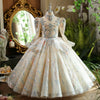 Champagne A-Line Flower Girl Dress with Lace & Cold Shoulder