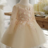 Champagne A-Line Tea-Length Flower Girl Dress with Lace Flowers