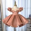 Champagne Organza Flower Girl Dress | Boat Neck Cap Sleeve