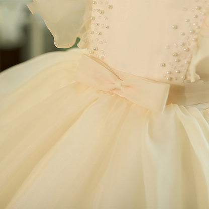 Champagne Organza Princess Flower Girl Dress Ruffle Pleat