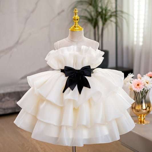 Champagne Princess Tea-Length Organza Dress for Girls | Birthday & Special Occasion