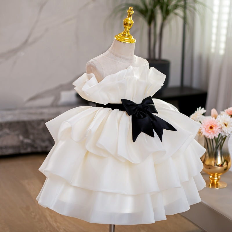 Champagne Princess Tea-Length Organza Dress for Girls | Birthday & Special Occasion