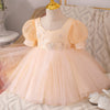 Champagne Princess Flower Girl Dress with Lace & Sequins