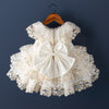 Champagne Princess Flower Girl Dress with Lace and Bow Back