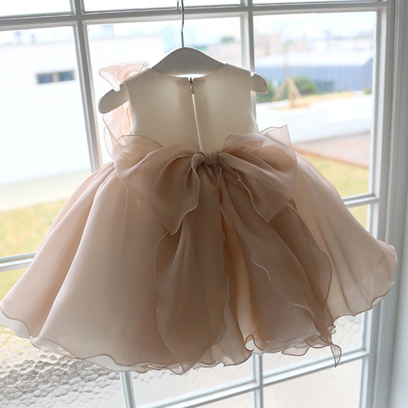 Champagne Princess Flower Girl Dress with Sequins and Bow