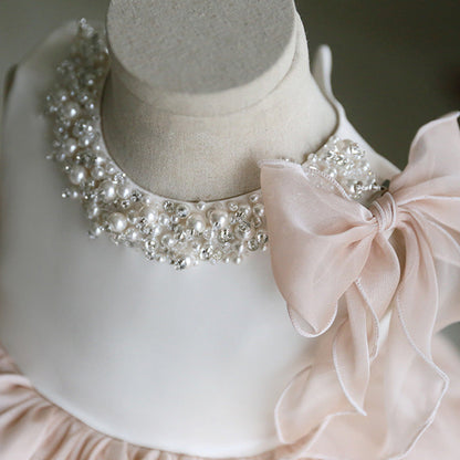 Champagne Princess Flower Girl Dress with Sequins and Bow
