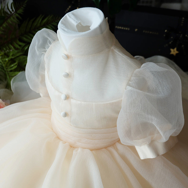 Champagne Princess Organza Flower Girl Dress with Ruffles