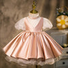 Champagne Princess Tea-Length Satin Flower Girl Dress