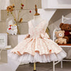 Champagne Satin Tulle A-Line Flower Girl Dress Bow V-Neck
