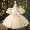 Champagne Sequin Tulle Princess Flower Girl Dress Bow