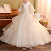 Champagne Sequined Organza Princess Dress Lace Puff Sleeve