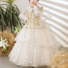 Champagne Sequined Princess Dress Collared Lace Ruffle