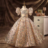 Champagne Sequined Princess Flower Girl Dress Floor Length
