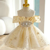 Champagne Sequined Tea-Length Flower Girl Dress Cold Shoulder