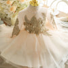 Champagne Tulle A-Line Flower Girl Dress with Lace & Bows