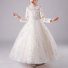 Champagne Tulle Flower Girl Dress: Long Sleeve Lace Sequins