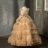 Champagne Tulle Princess Flower Girl Dress Lace Flower Bow