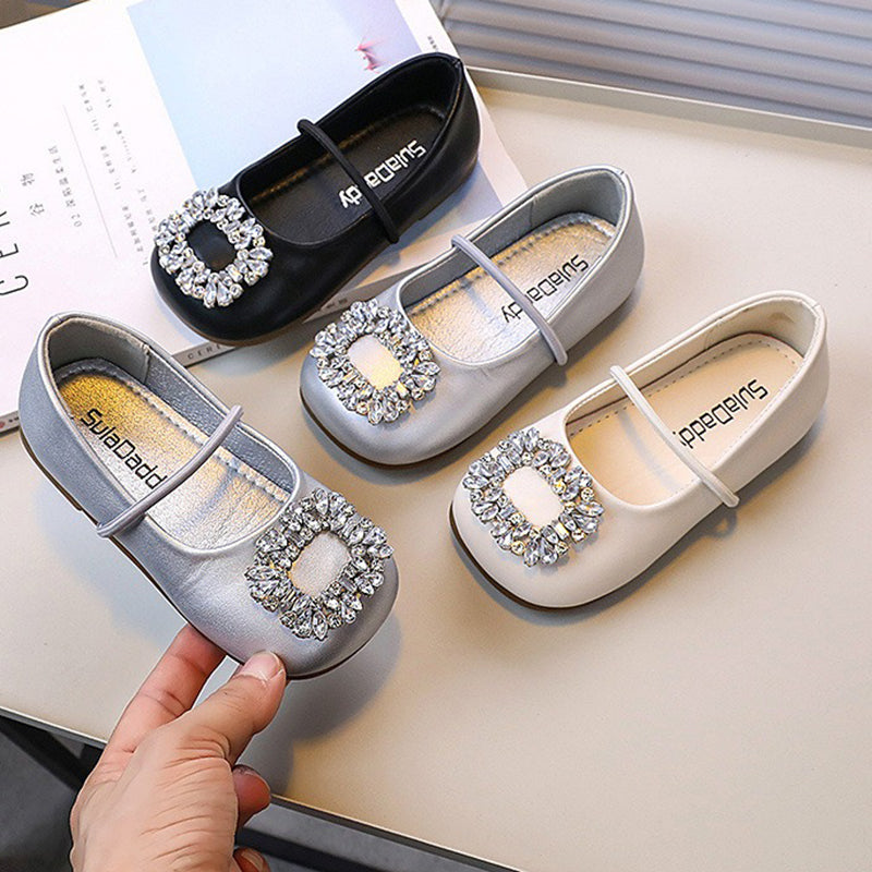 Closed-Toe Rhinestone Flower Girl & Party Shoes – Girls' PU Leather Dress Shoes