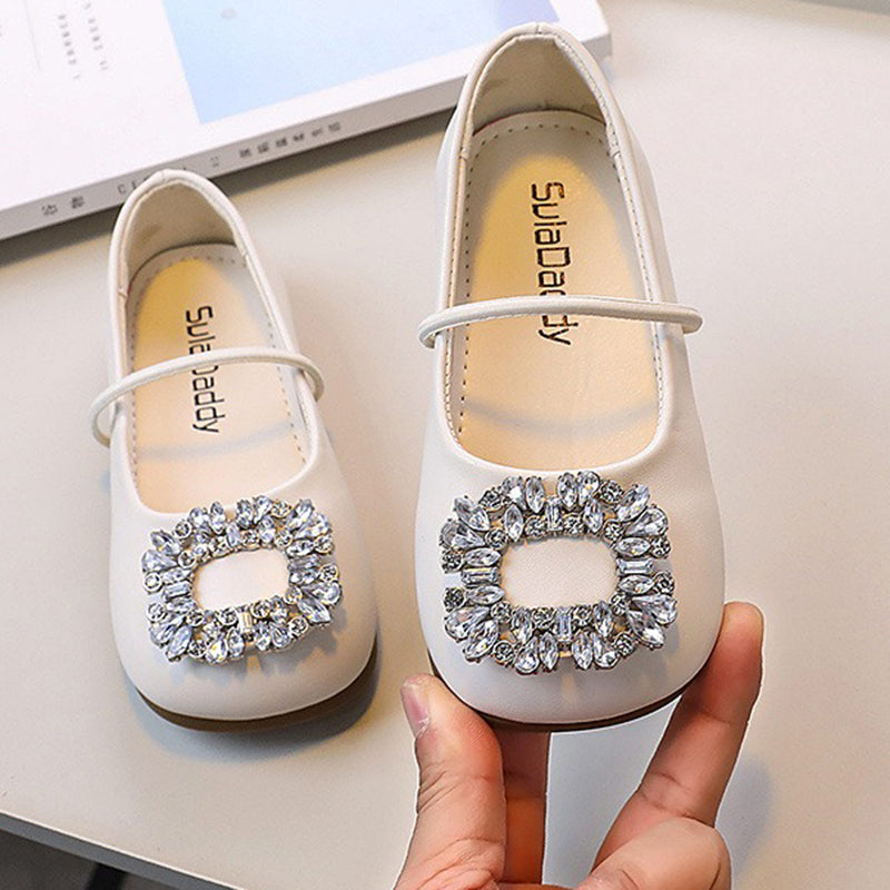 Closed-Toe Rhinestone Flower Girl & Party Shoes – Girls' PU Leather Dress Shoes