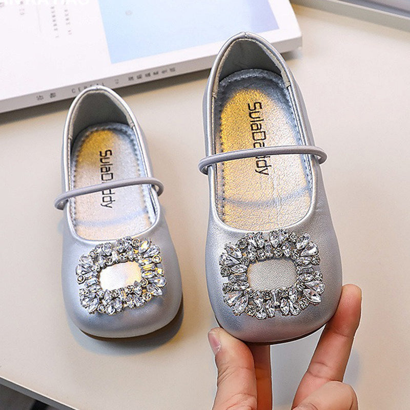 Closed-Toe Rhinestone Flower Girl & Party Shoes – Girls' PU Leather Dress Shoes